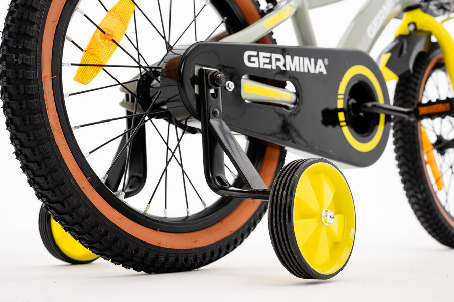 Kinderfiets GERMINA 16 voor jongens, mandje, duwstang, zijwieltjes 7/7