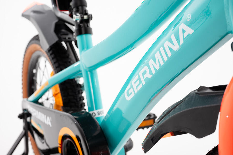Kinderfiets GERMINA 16 voor jongens, mandje, duwstang, zijwieltjes 6/7
