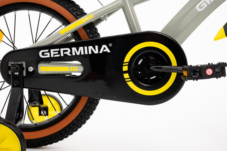 Kinderfiets GERMINA 16 voor jongens, mandje, duwstang, zijwieltjes 6/7