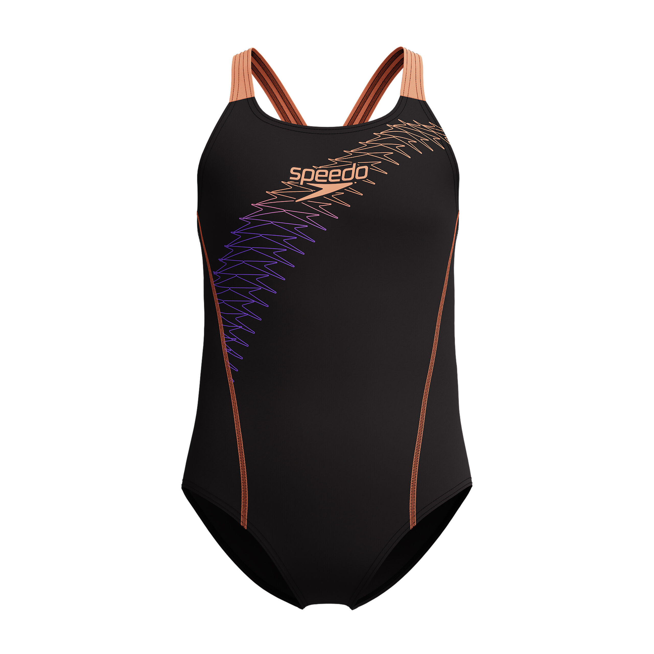 Speedo Meisjes Badpak Medley Logo Medalist Zwart/Oranje 3/4