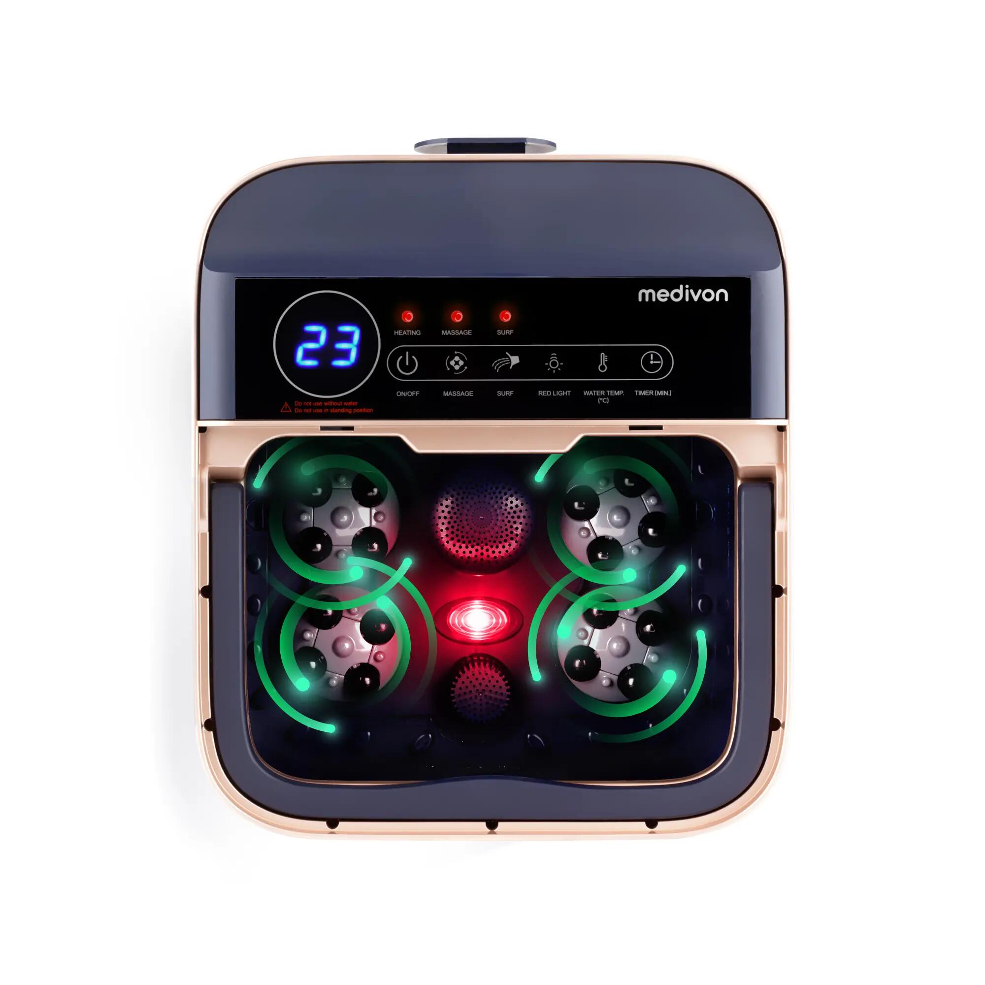 Medivon Hydro, voetmassageapparaat water, 35-48°C, 6 shiatsukoppen, 20L, blauw 4/7