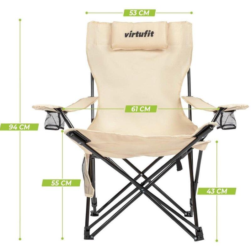 Scaun de Camping Pliabil VirtuFit cu suport pentru picioare - Bej