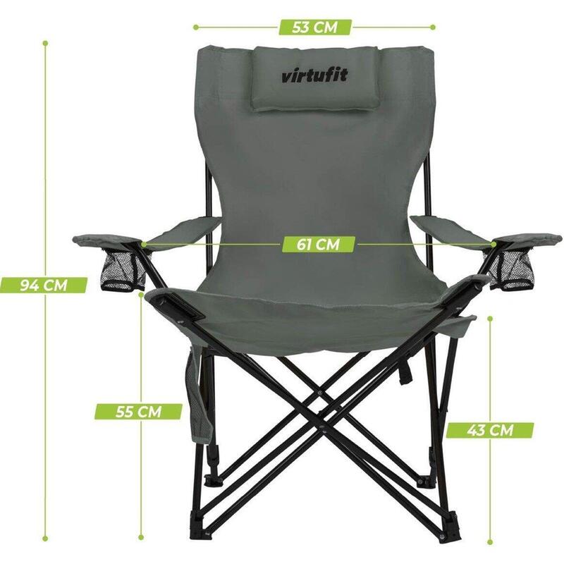 Scaun de Camping Pliabil VirtuFit cu suport pentru picioare - Gri