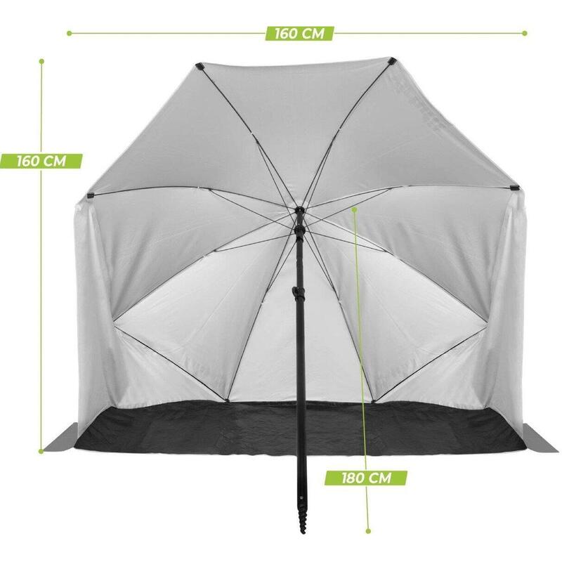 VirtuFit Umbrela de Plaja cu Paravan de Vant, 180x115 cm Gri