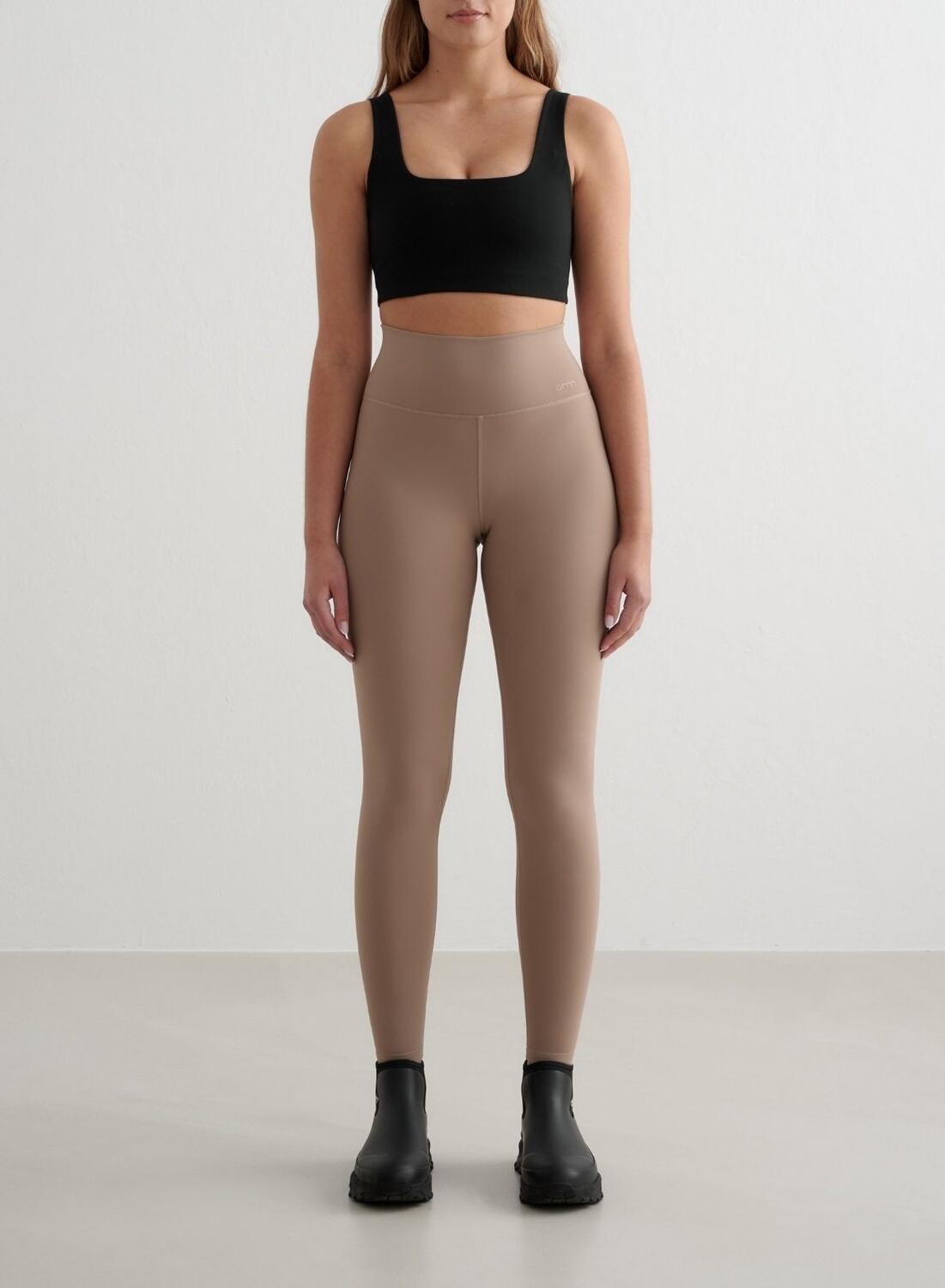 Damskie legginsy wysoki stan, drapane wewnątrz, second skin Warming ciemny brąz