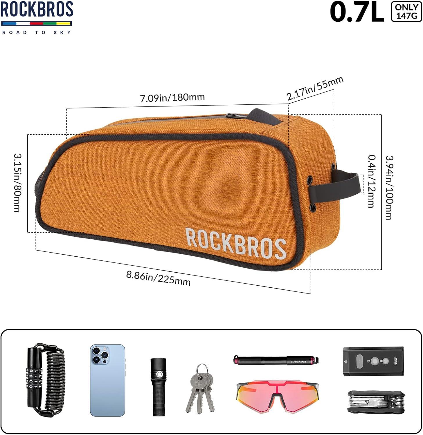 ROCKBROS Sacoche Cadre Vélo 0,7L Étanche Réfléchissante VTT Route Orange 2/5