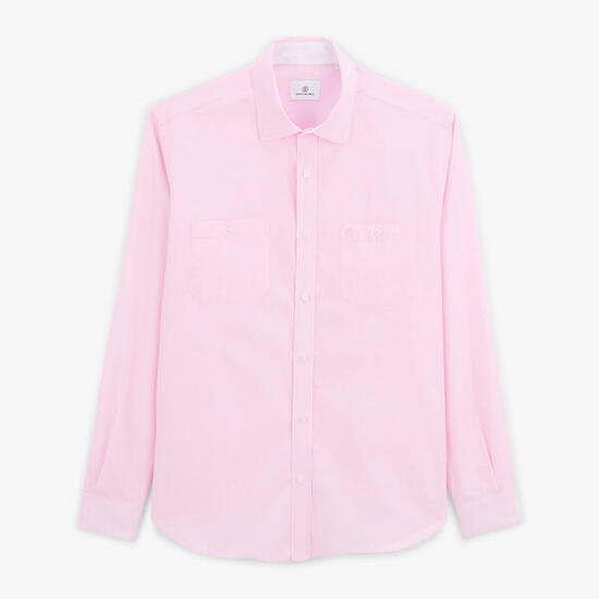 Chemise manches longues en coton rose Charles
