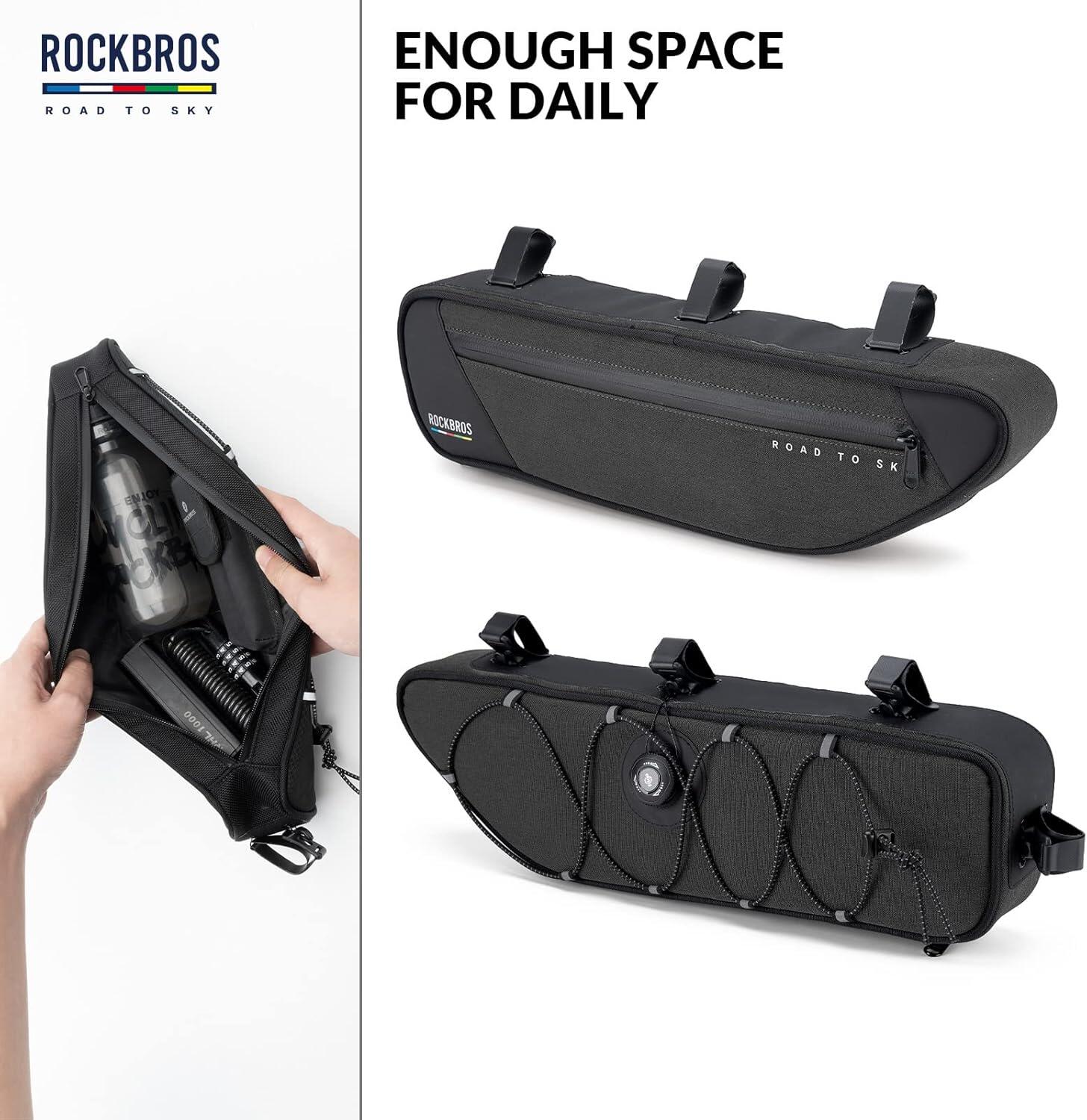 ROCKBROS Sacoche Cadre Vélo 2L Étanche Réfléchissante VTT Route Gravel Noir 2/6