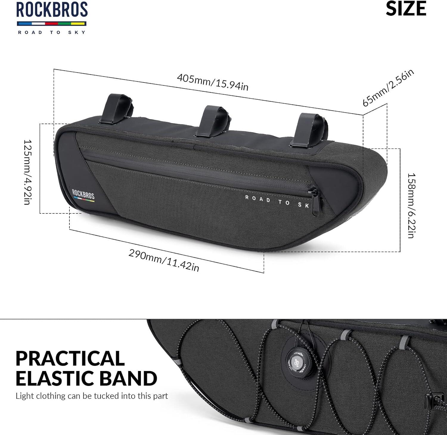 ROCKBROS Sacoche Cadre Vélo 2L Étanche Réfléchissante VTT Route Gravel Noir 4/6