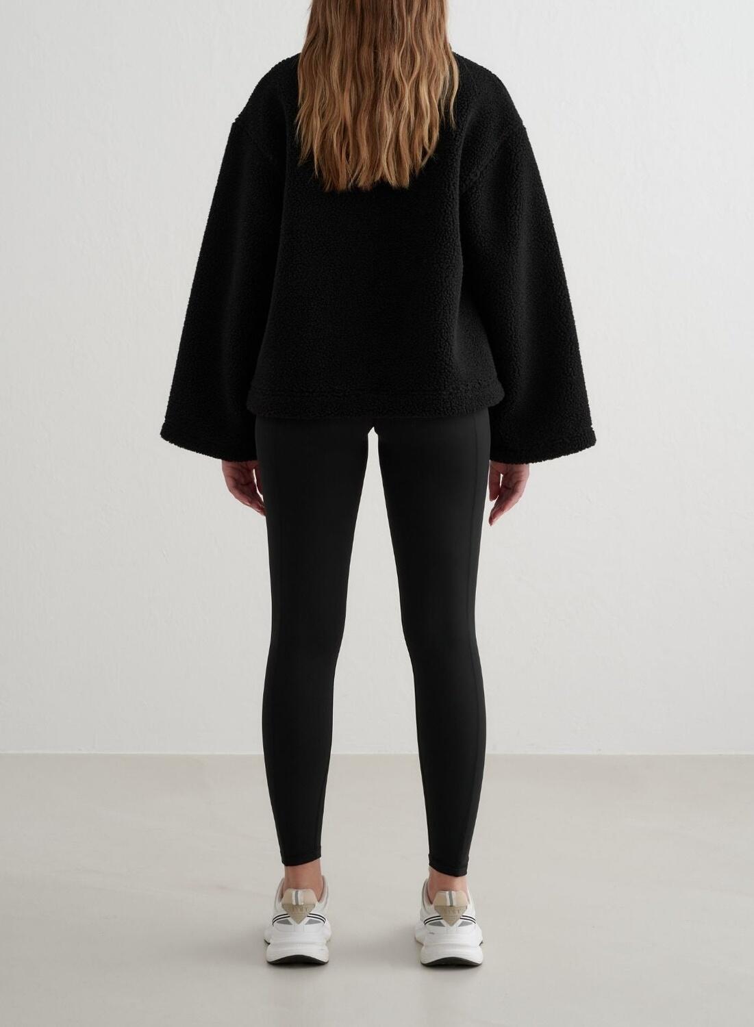 Damski anorak z materiału teddy sherpa, luźny krój, półzamek czarny 2/6