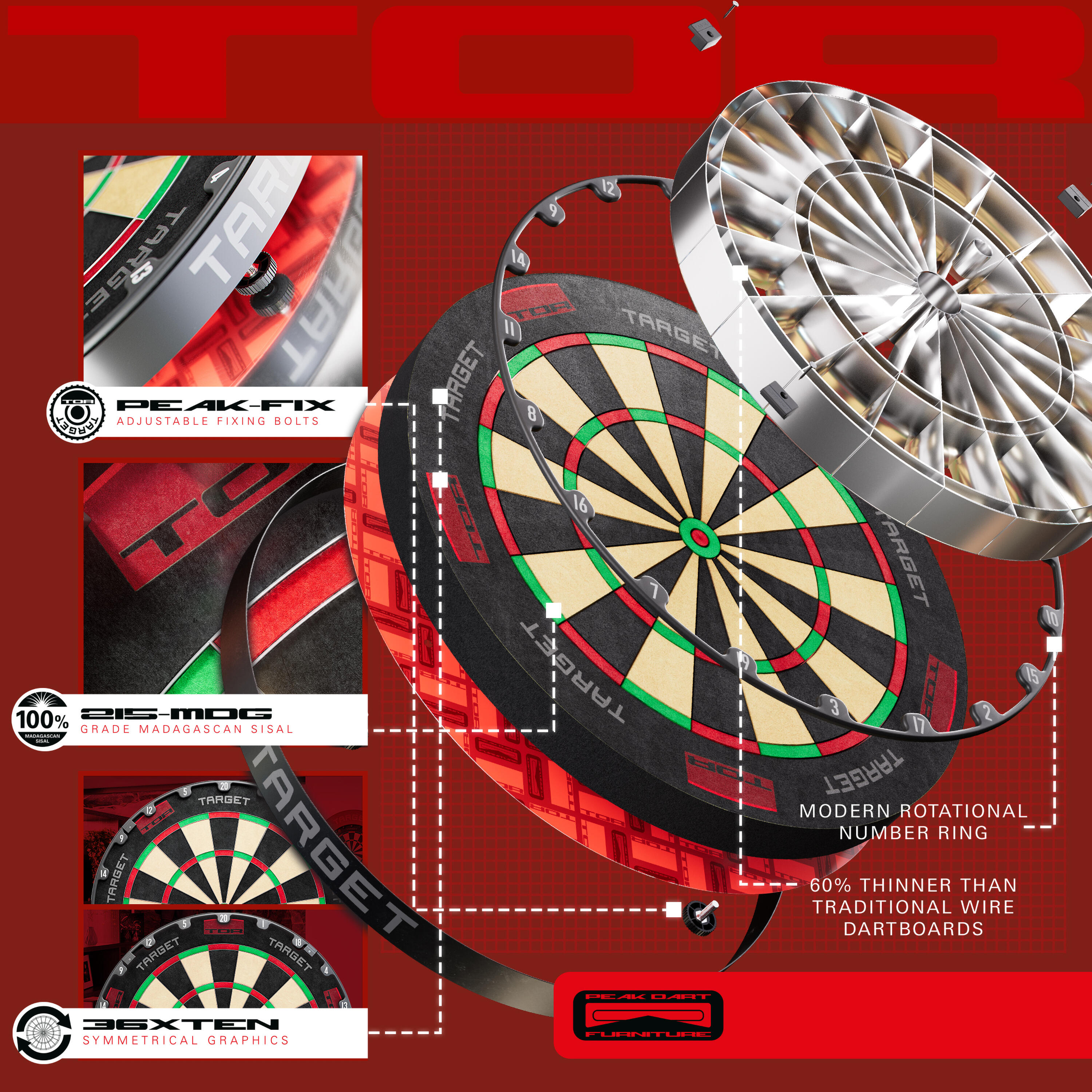 Target Darts TOR Steel Tip Dartboard mit 36XTEN Nummerring 6/7