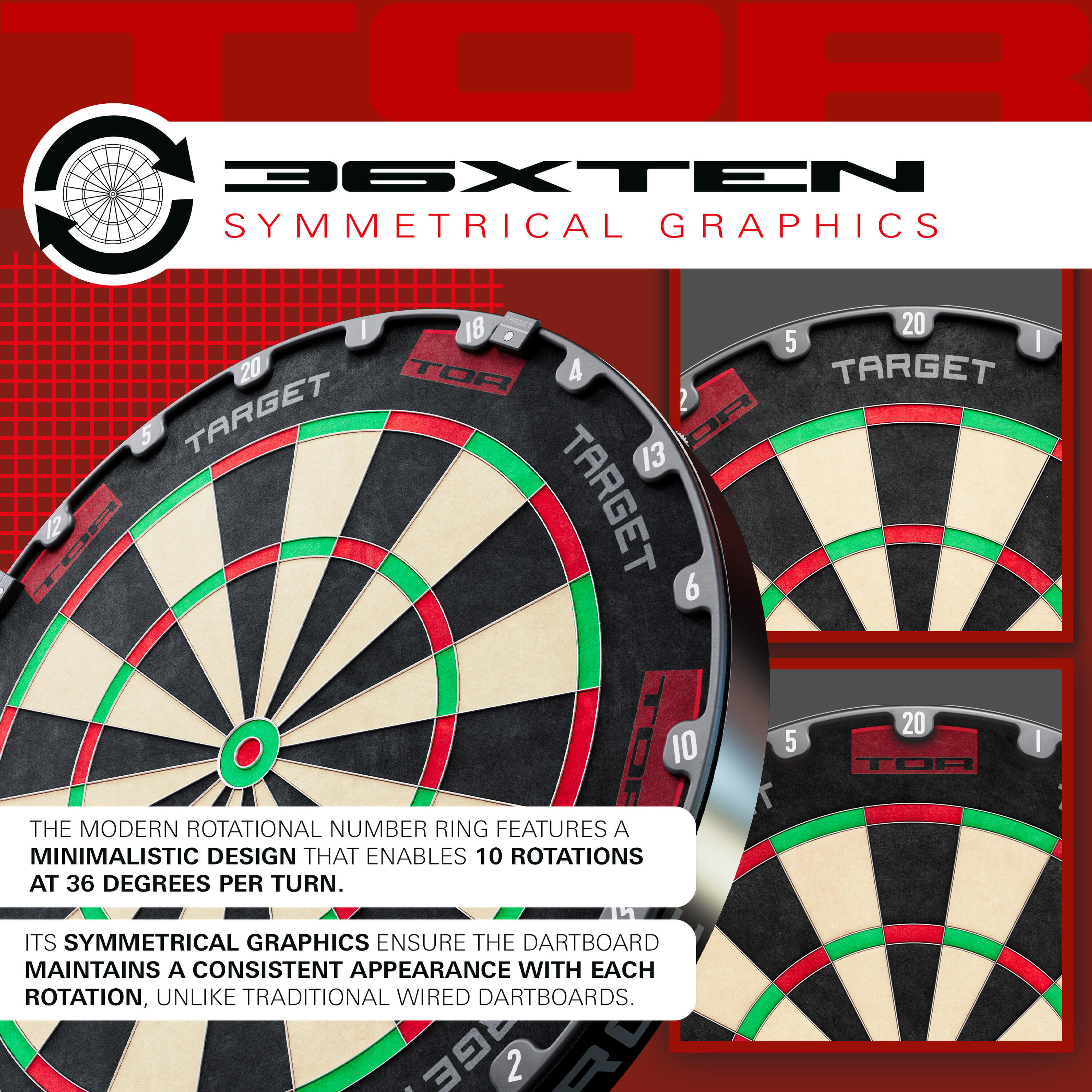 Target Darts TOR Steel Tip Dartboard mit 36XTEN Nummerring 5/7