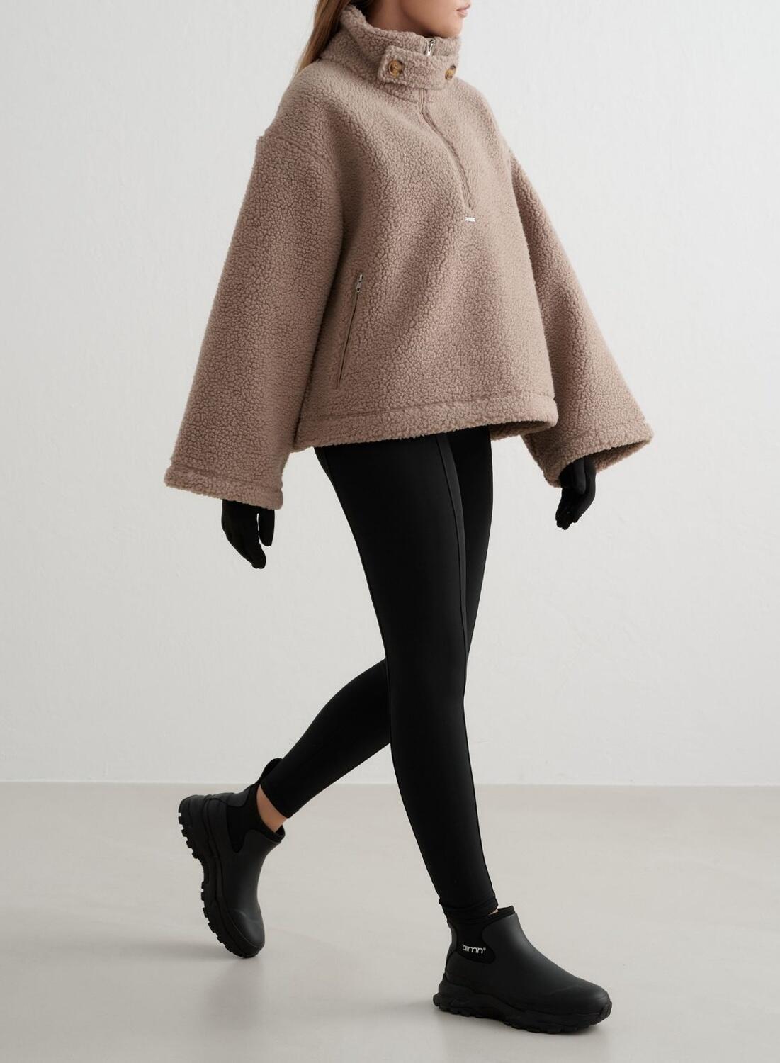 Mujer Chaqueta de Pelo con Mangas Acampanadas Beige Oscuro 3/6
