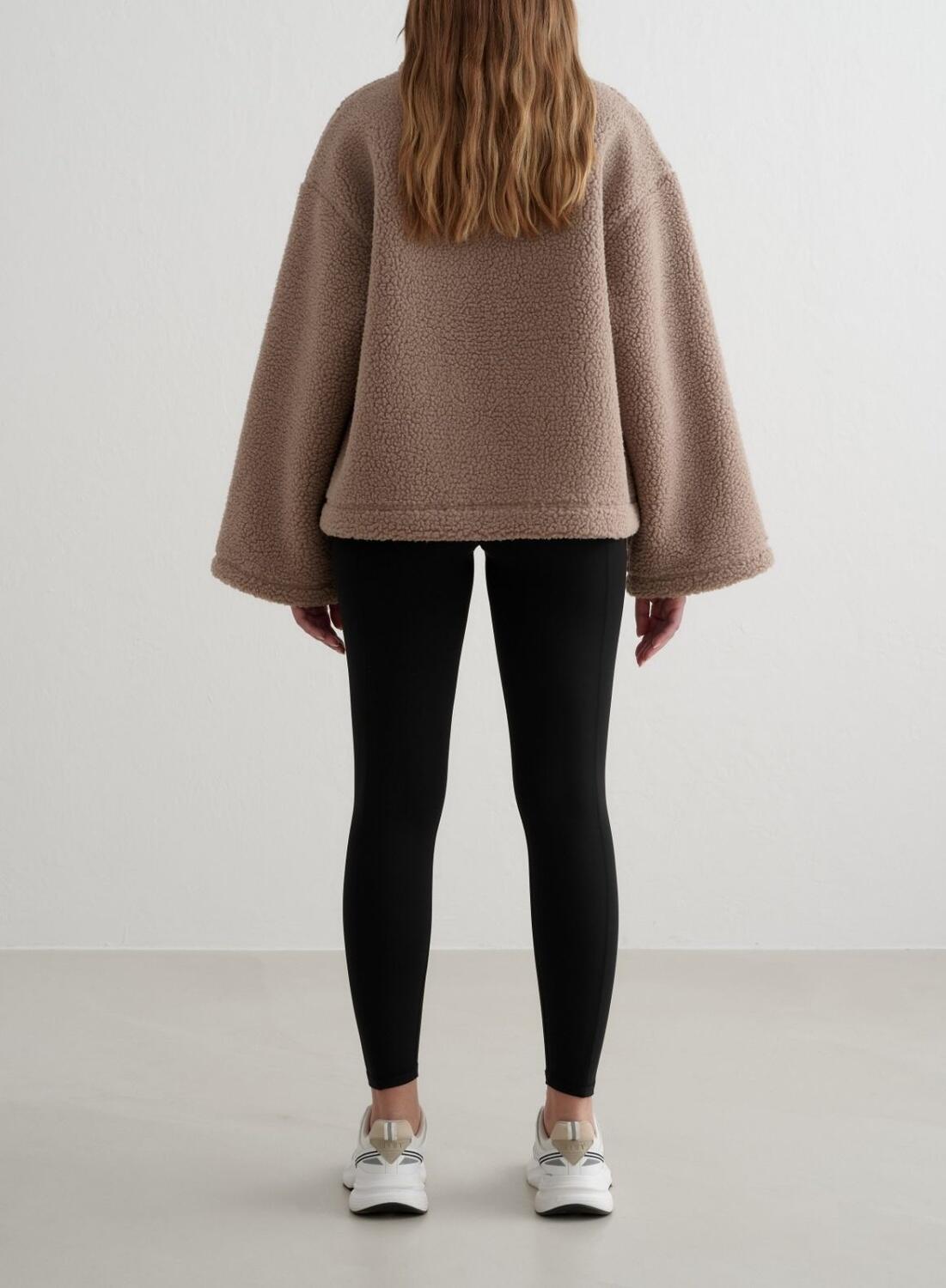 Mujer Chaqueta de Pelo con Mangas Acampanadas Beige Oscuro 2/6