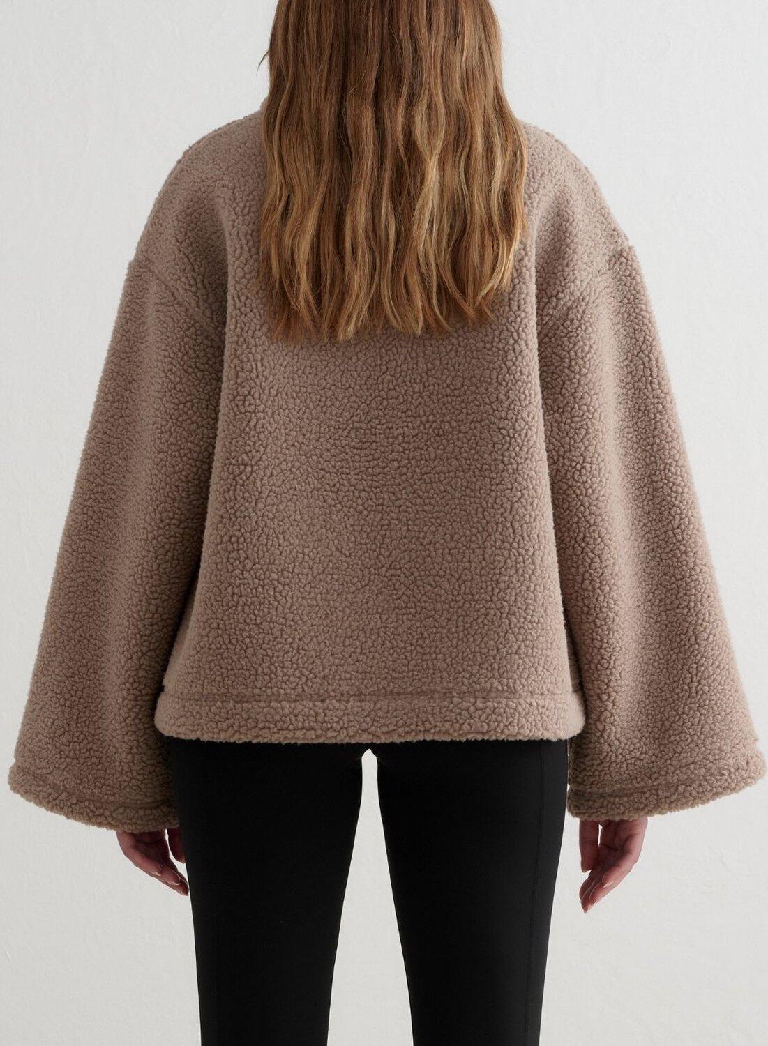 Mujer Chaqueta de Pelo con Mangas Acampanadas Beige Oscuro 5/6