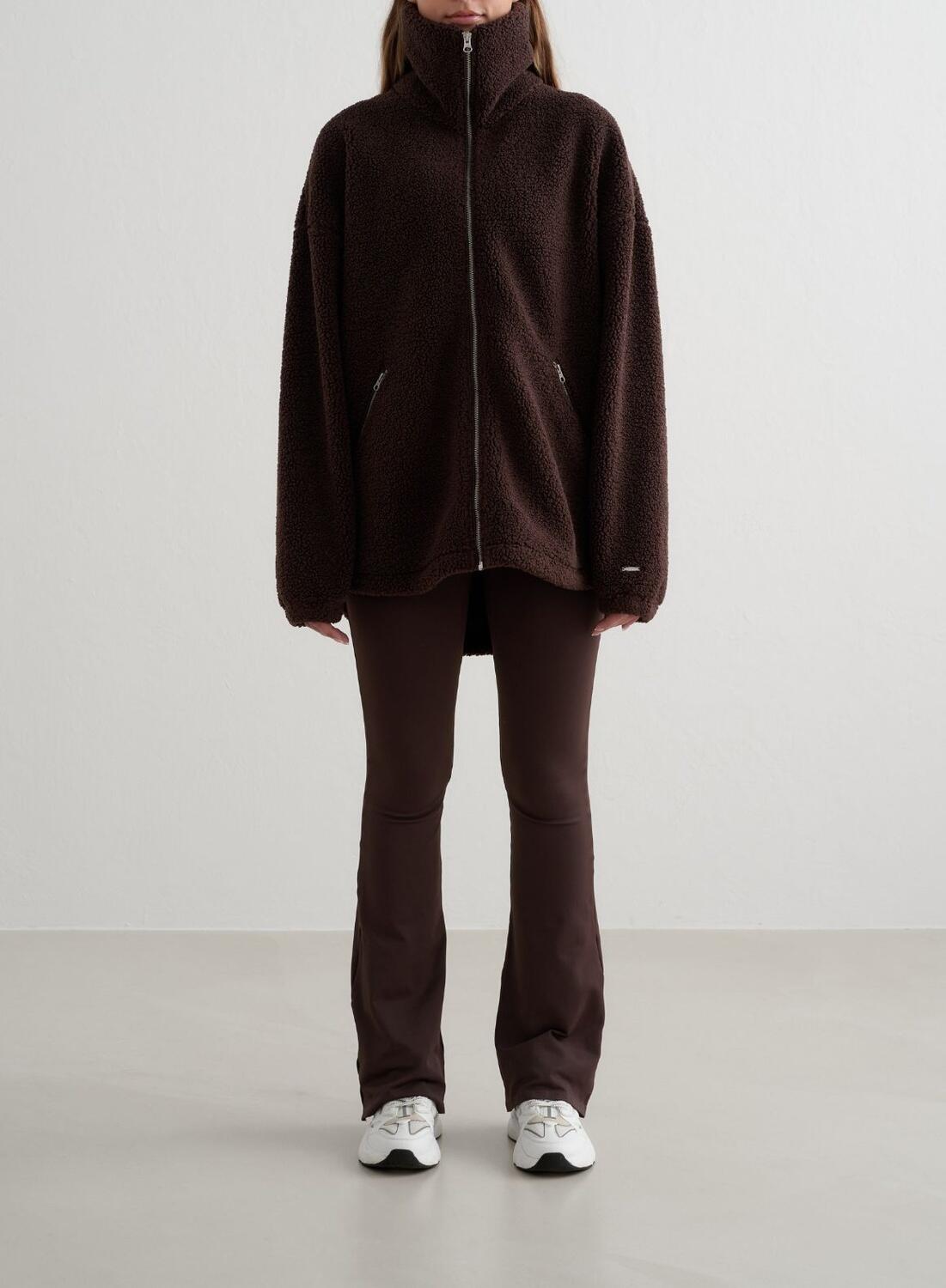 AIM'N Damen Teddy Jacke Pile Fleece Dunkelbraun