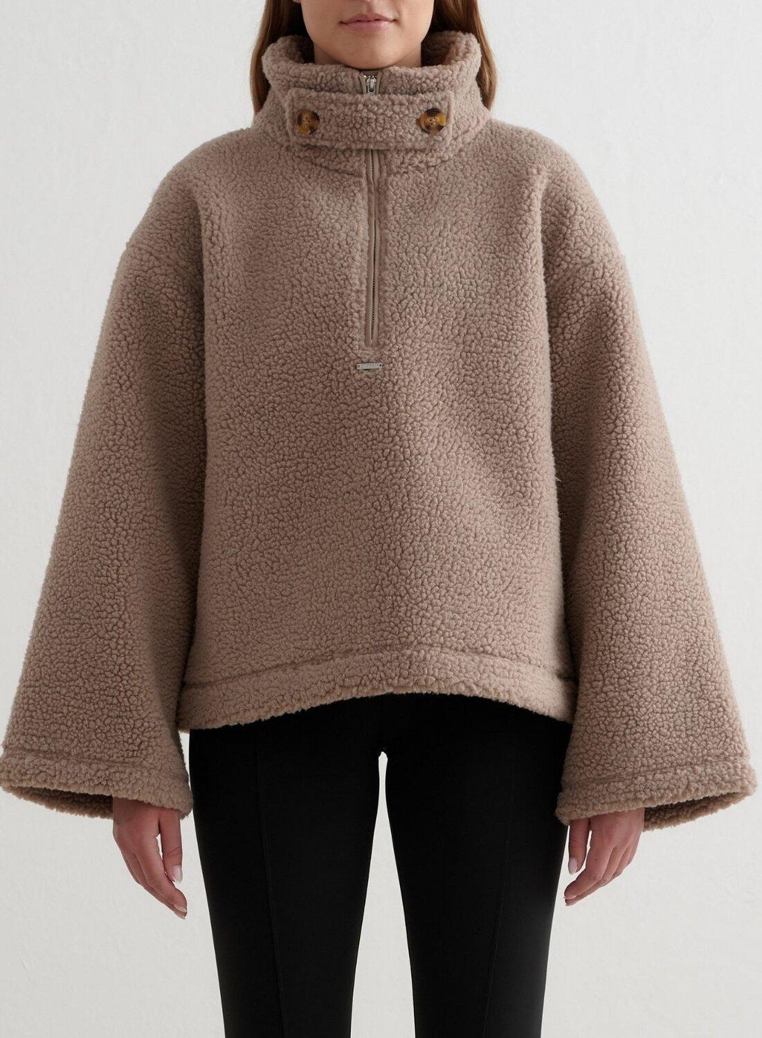 Mujer Chaqueta de Pelo con Mangas Acampanadas Beige Oscuro 4/6