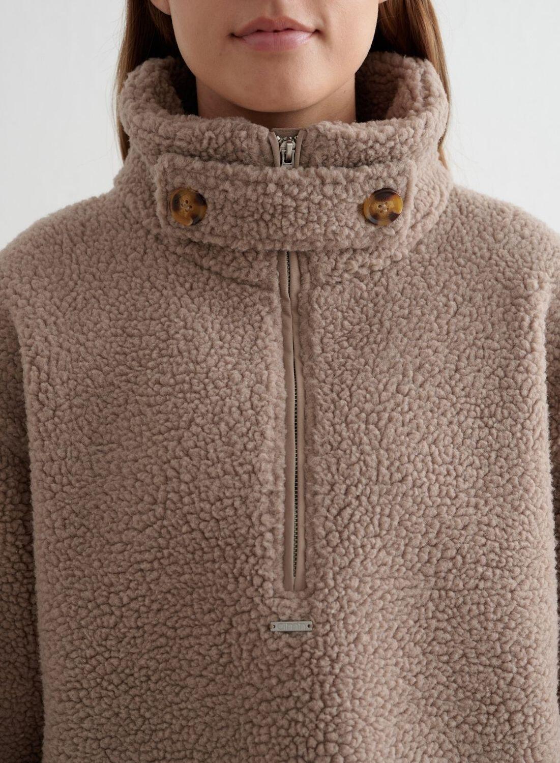 Mujer Chaqueta de Pelo con Mangas Acampanadas Beige Oscuro 6/6