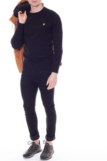 Pull - Sportswear - Homme - Coupe slim, manches longues, col rond - Noir