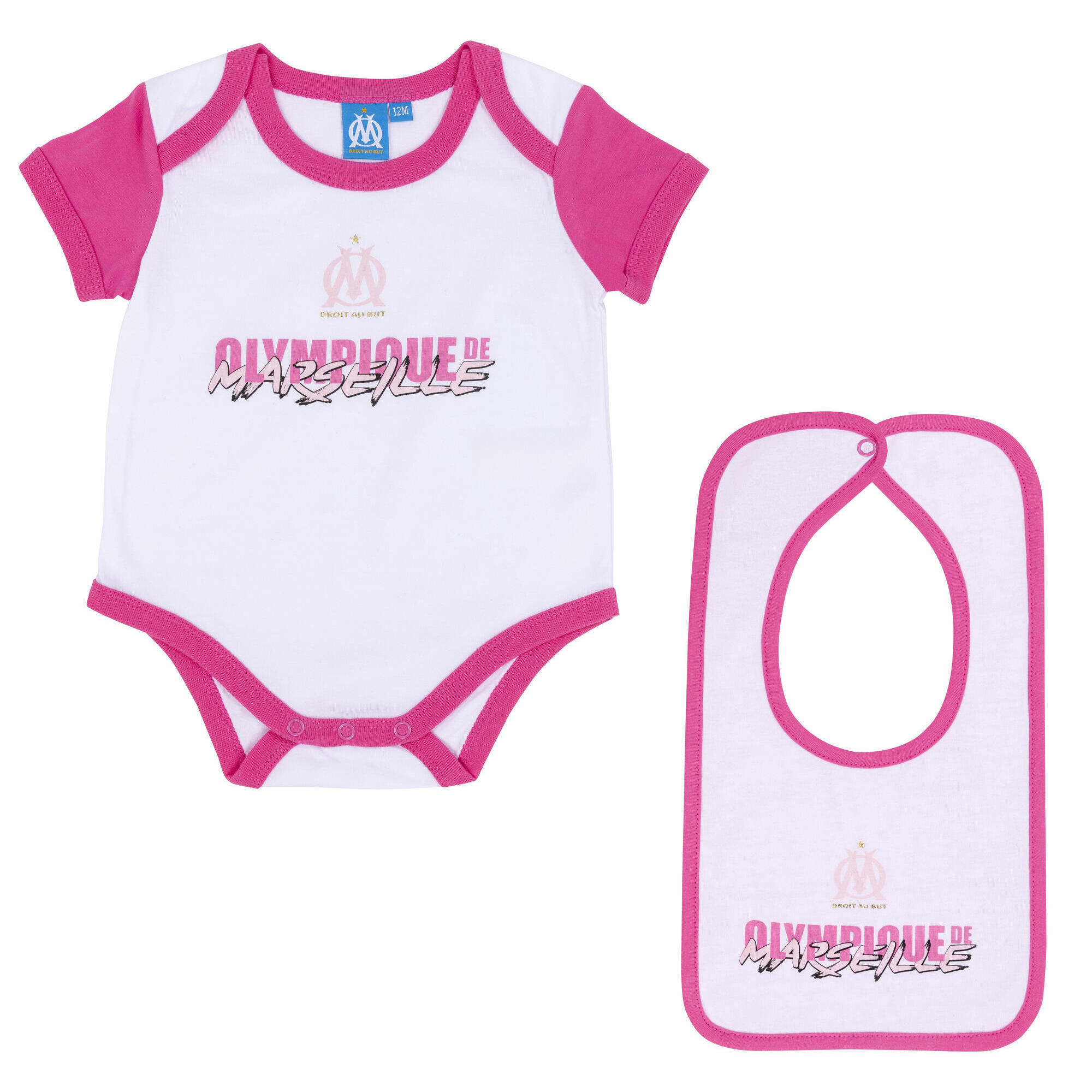 Olympique De Marseille - Body Bavoir Om - Collection Officielle Olympique De Marseille - T-shirt Manches Courtes - Rose - Decathlon
