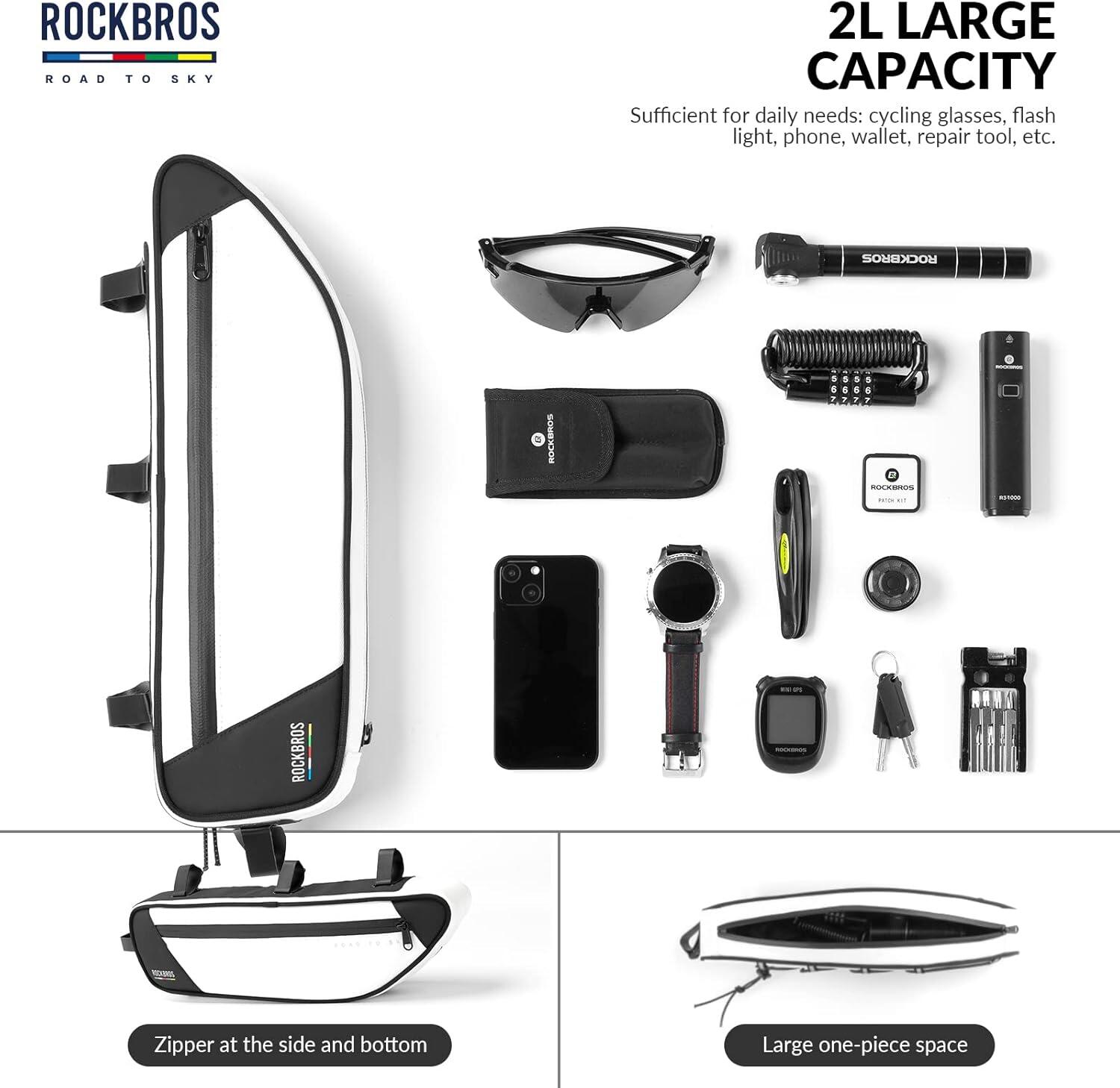 ROCKBROS Sacoche Cadre Vélo 2L Étanche Réfléchissante VTT Route Gravel Blanc 3/6