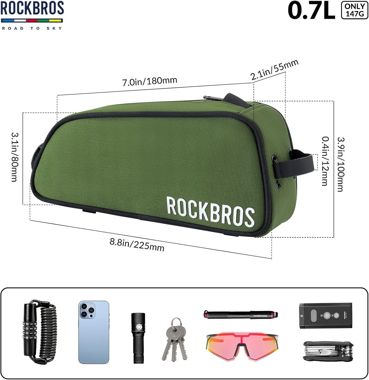 ROCKBROS Sacoche Cadre Vélo 0,7L Étanche Réfléchissante VTT Route Vert 2/6