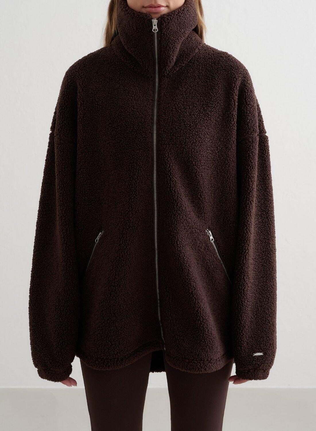 Femme Veste Teddy Polaire Pile Brun Foncé 3/6