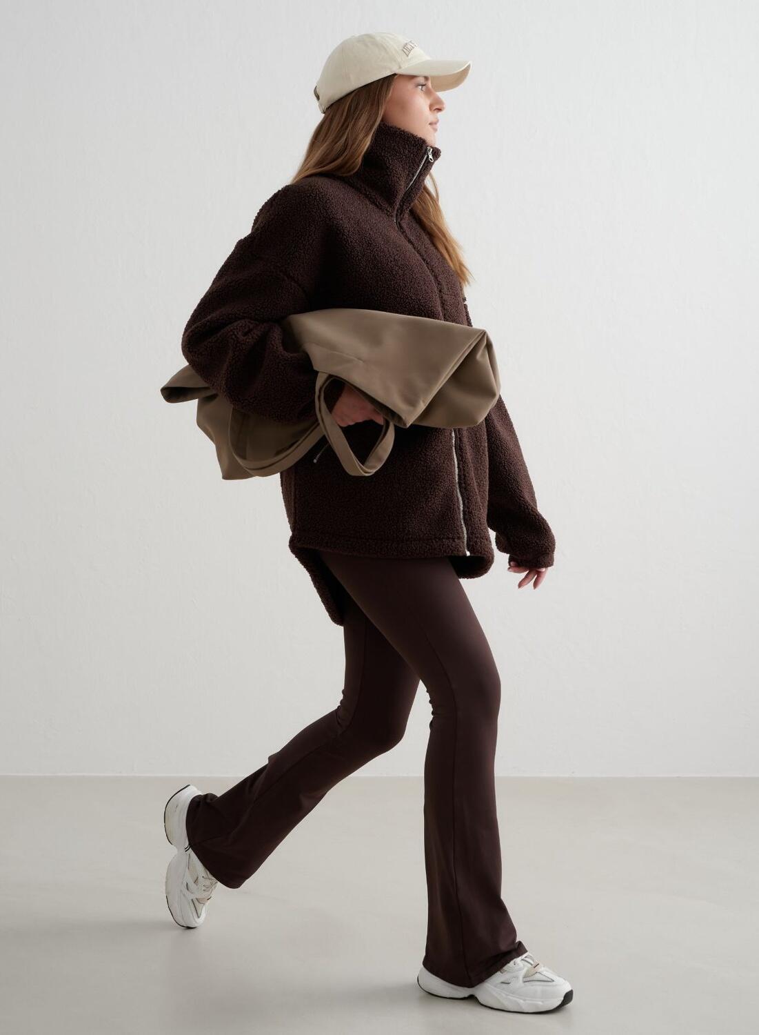 Femme Veste Teddy Polaire Pile Brun Foncé 2/6