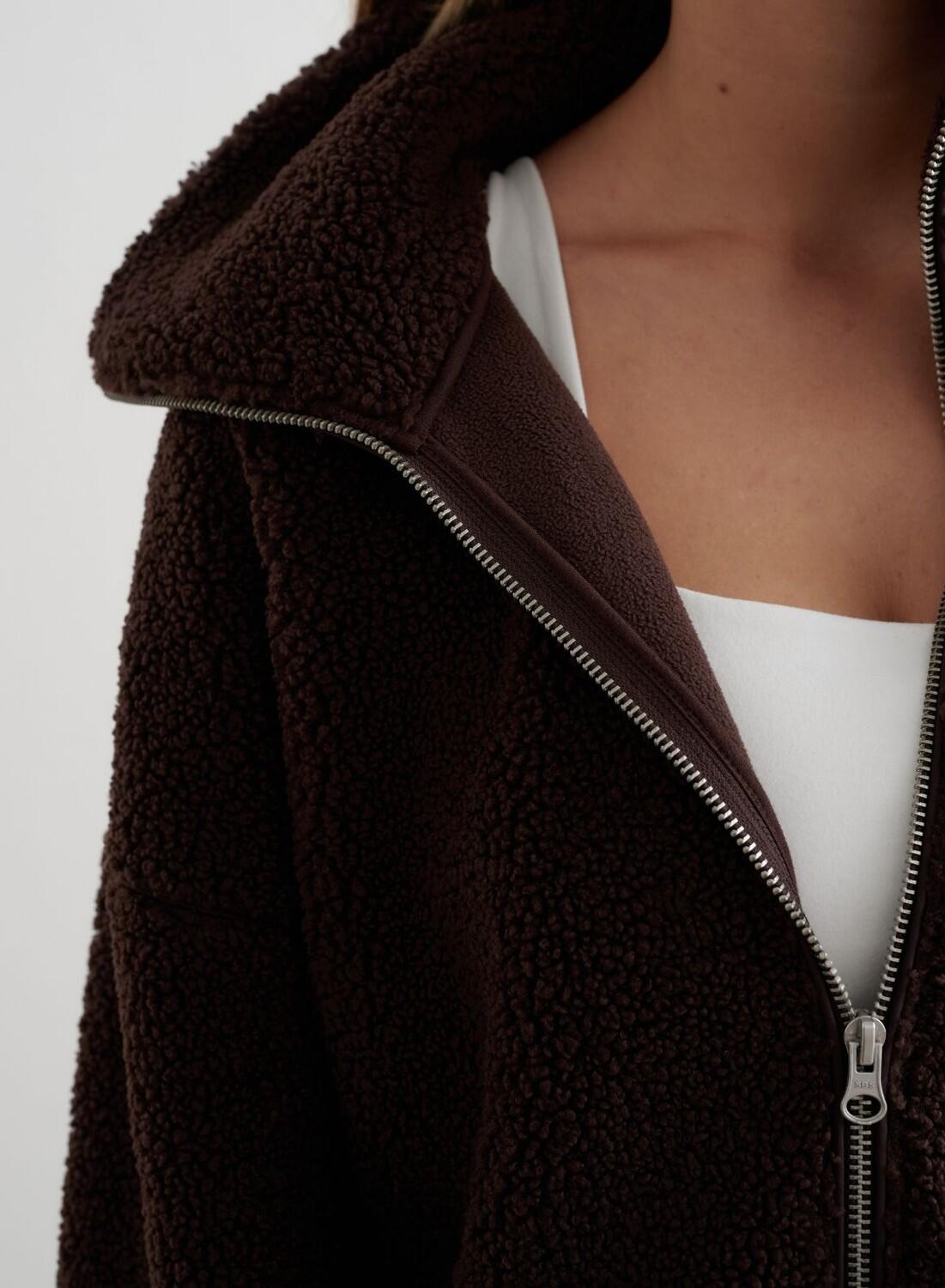 Femme Veste Teddy Polaire Pile Brun Foncé 5/6