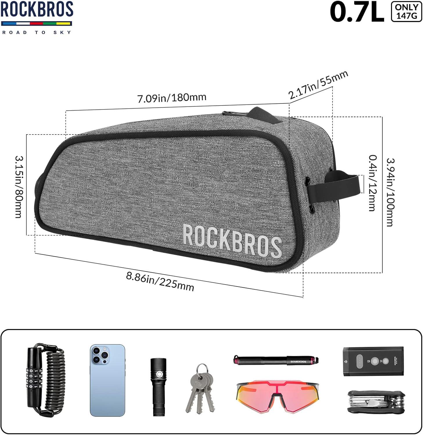 ROCKBROS Sacoche Cadre Vélo 0,7L Étanche Réfléchissante VTT Route Gris 2/6