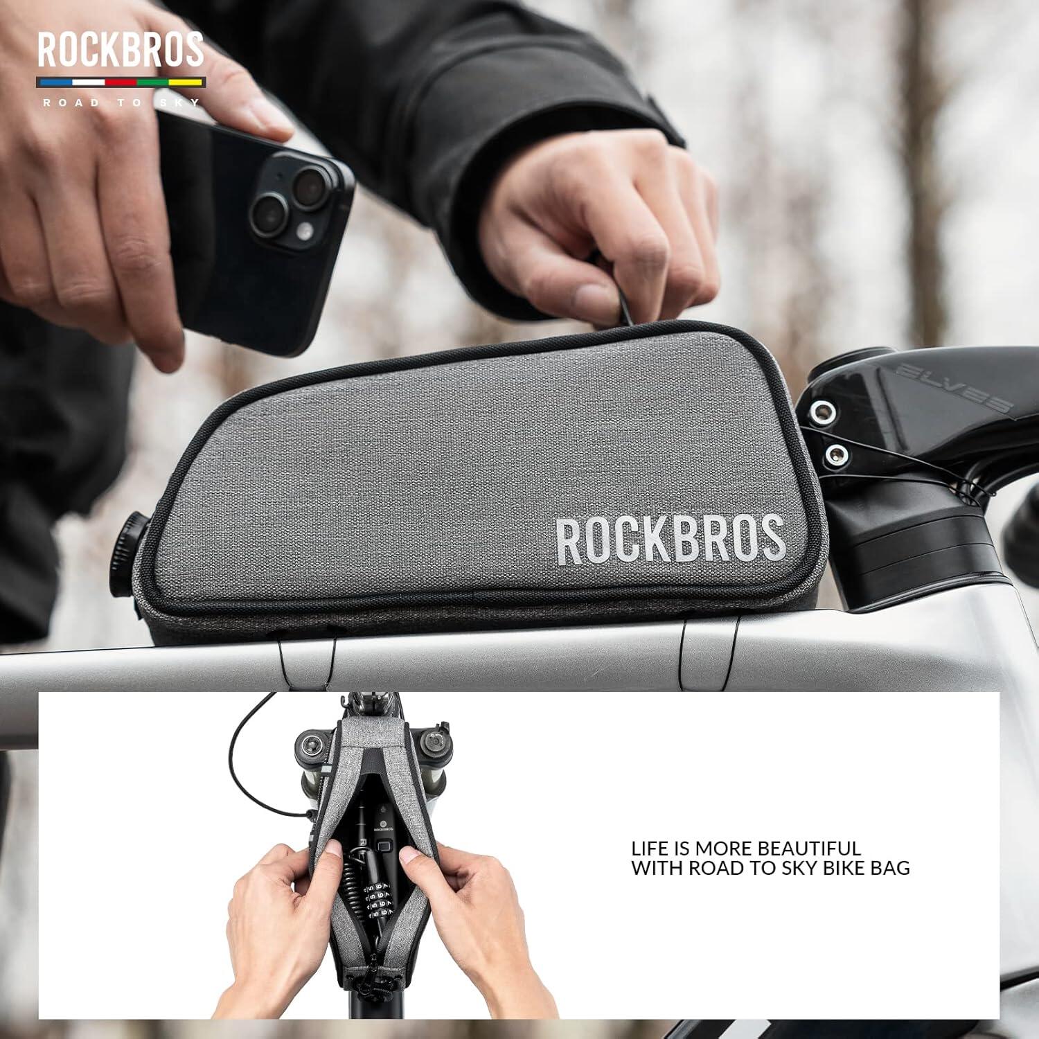 ROCKBROS Sacoche Cadre Vélo 0,7L Étanche Réfléchissante VTT Route Gris 4/6
