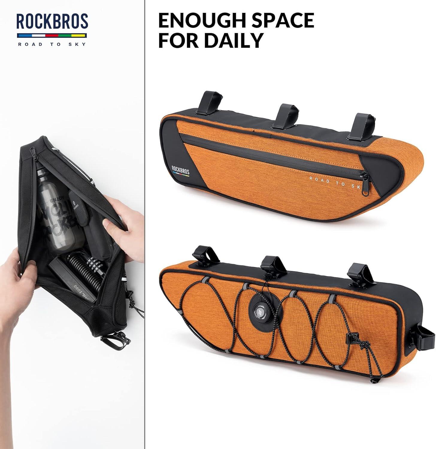 ROCKBROS Sacoche Cadre Vélo 2L Étanche Réfléchissante VTT Route Gravel Orange 2/7
