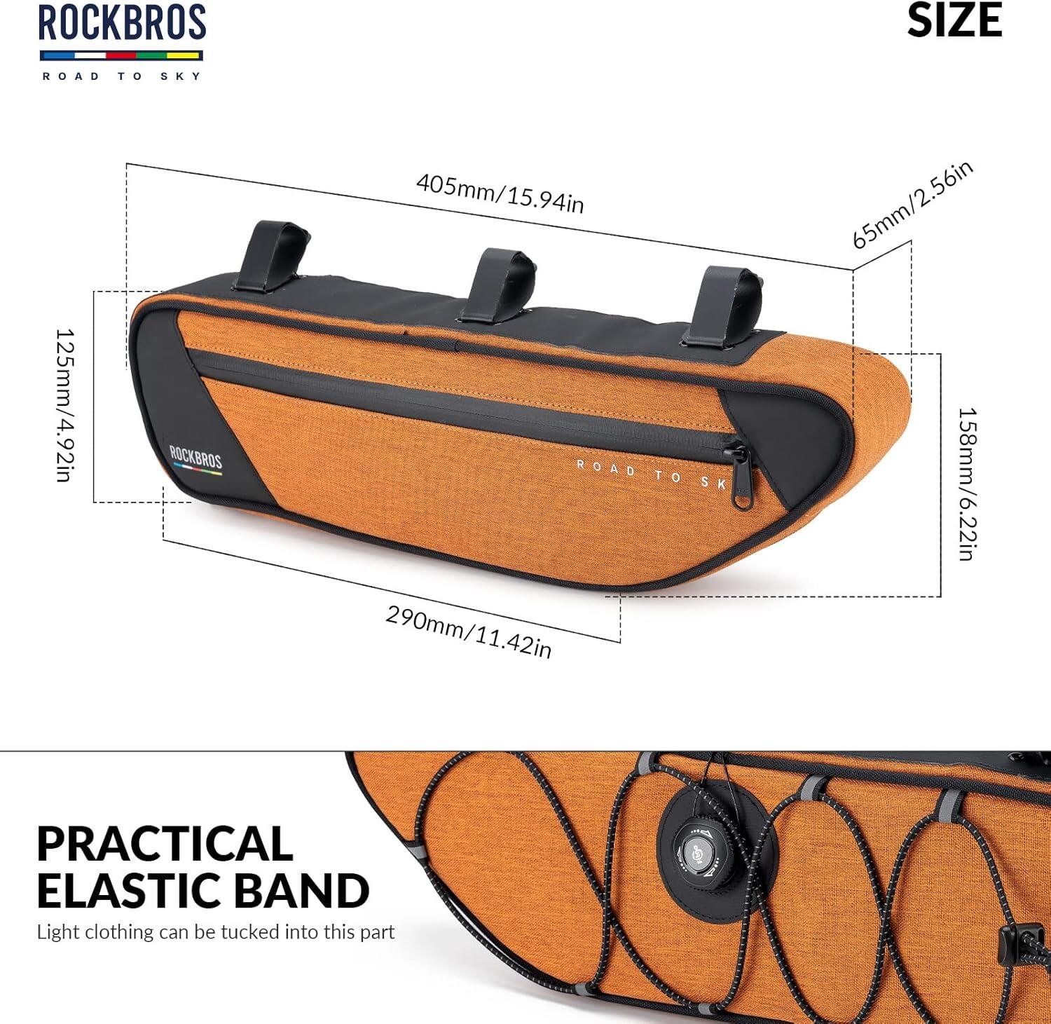 ROCKBROS Sacoche Cadre Vélo 2L Étanche Réfléchissante VTT Route Gravel Orange 4/7