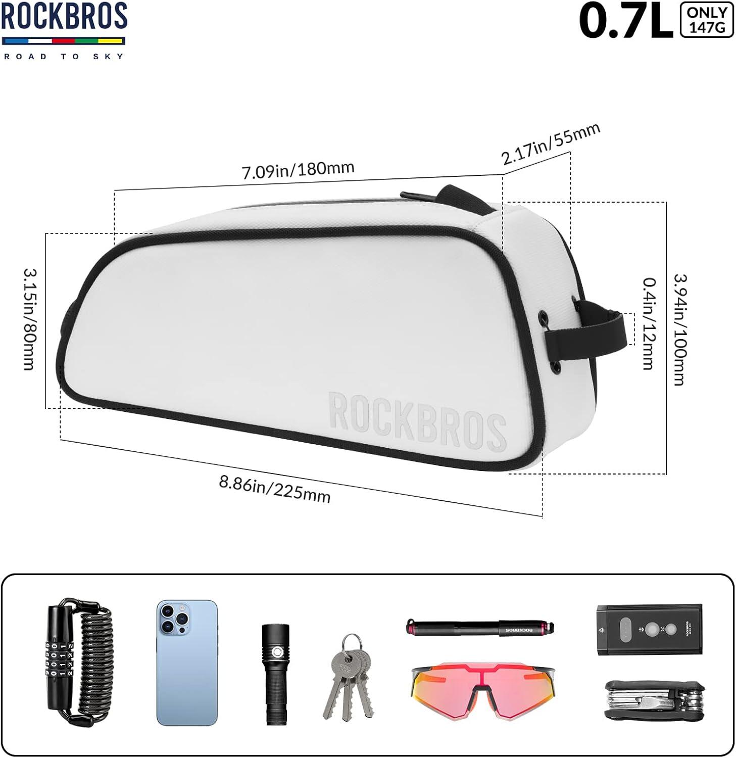 ROCKBROS Sacoche Cadre Vélo 0,7L Étanche Réfléchissante VTT Route Blanc 2/6