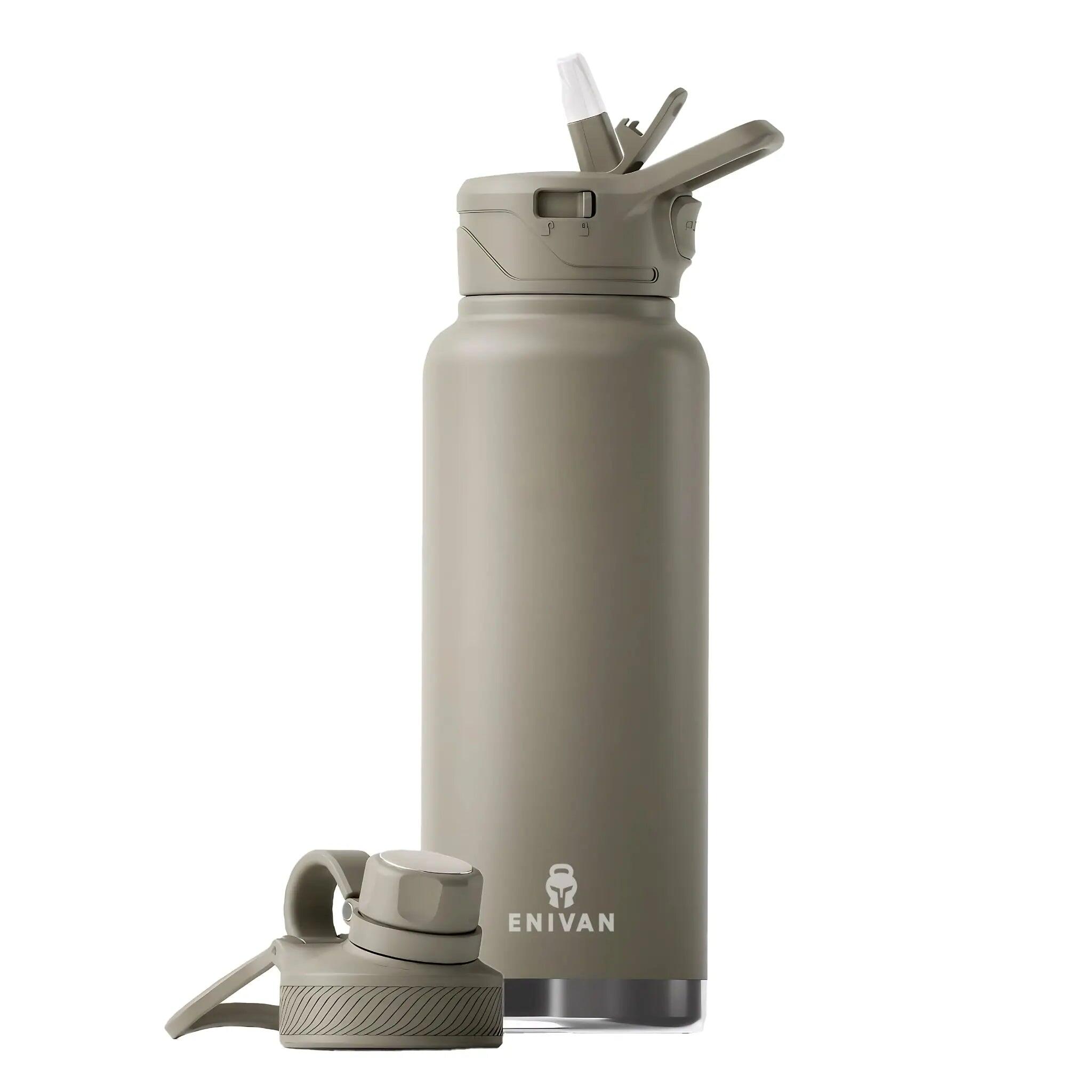 ENIVAN Borraccia termica inox 1L, a tenuta stagna con tappo sport e con cannuccia
