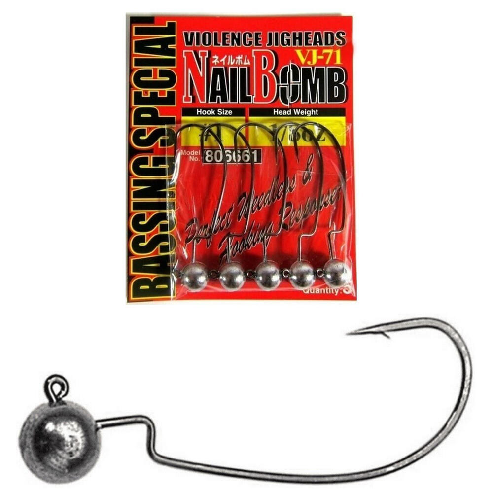 5 Pack of 3/32oz Size 2 Decoy Nail Bomb VJ-71 Weedless Jigheads