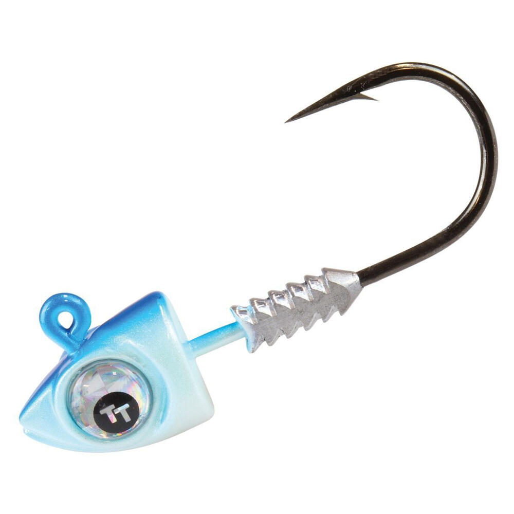 3PK 1/6oz Size 3/0 TT Fishing Big EyeZ Pearl/Blue Jigheads with Silver Eyes