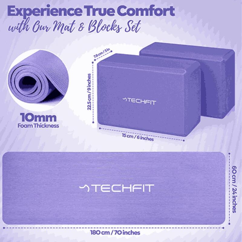 Set Yoga TECHFIT Saltea fitness/pilates + 2 caramizi yoga, mov