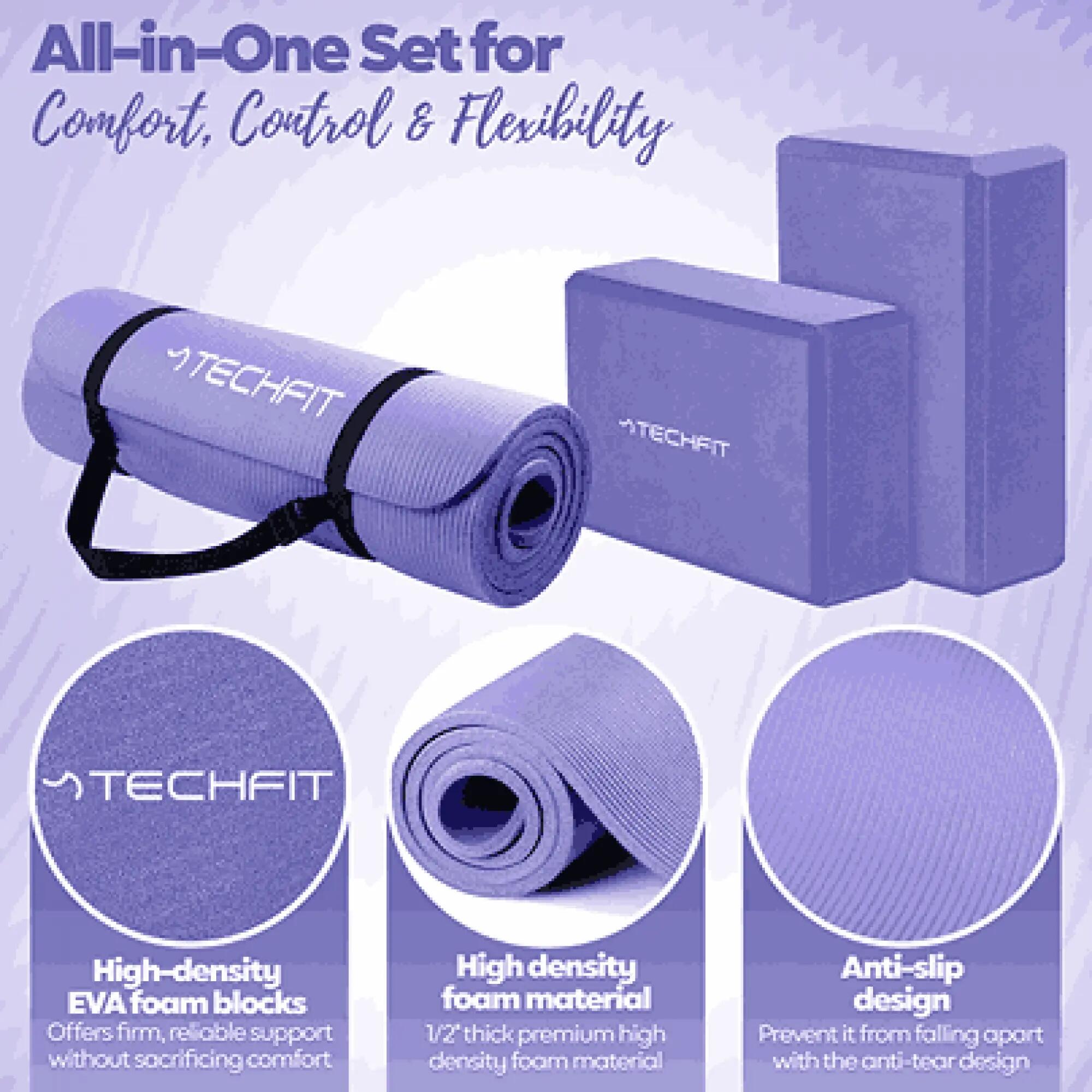 Set Yoga TECHFIT Saltea fitness/pilates + 2 caramizi yoga, mov 2/5