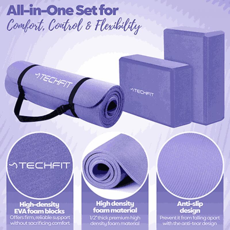 Set Yoga TECHFIT Saltea fitness/pilates + 2 caramizi yoga, mov