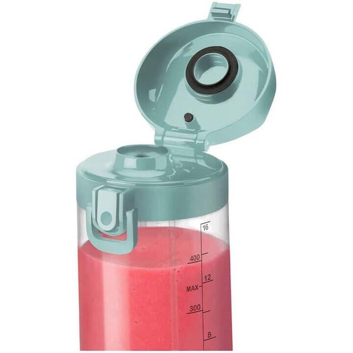 Blender portabil Nutribullet NBP003LBL, cupa 475 ml, USB-C, Turcoaz