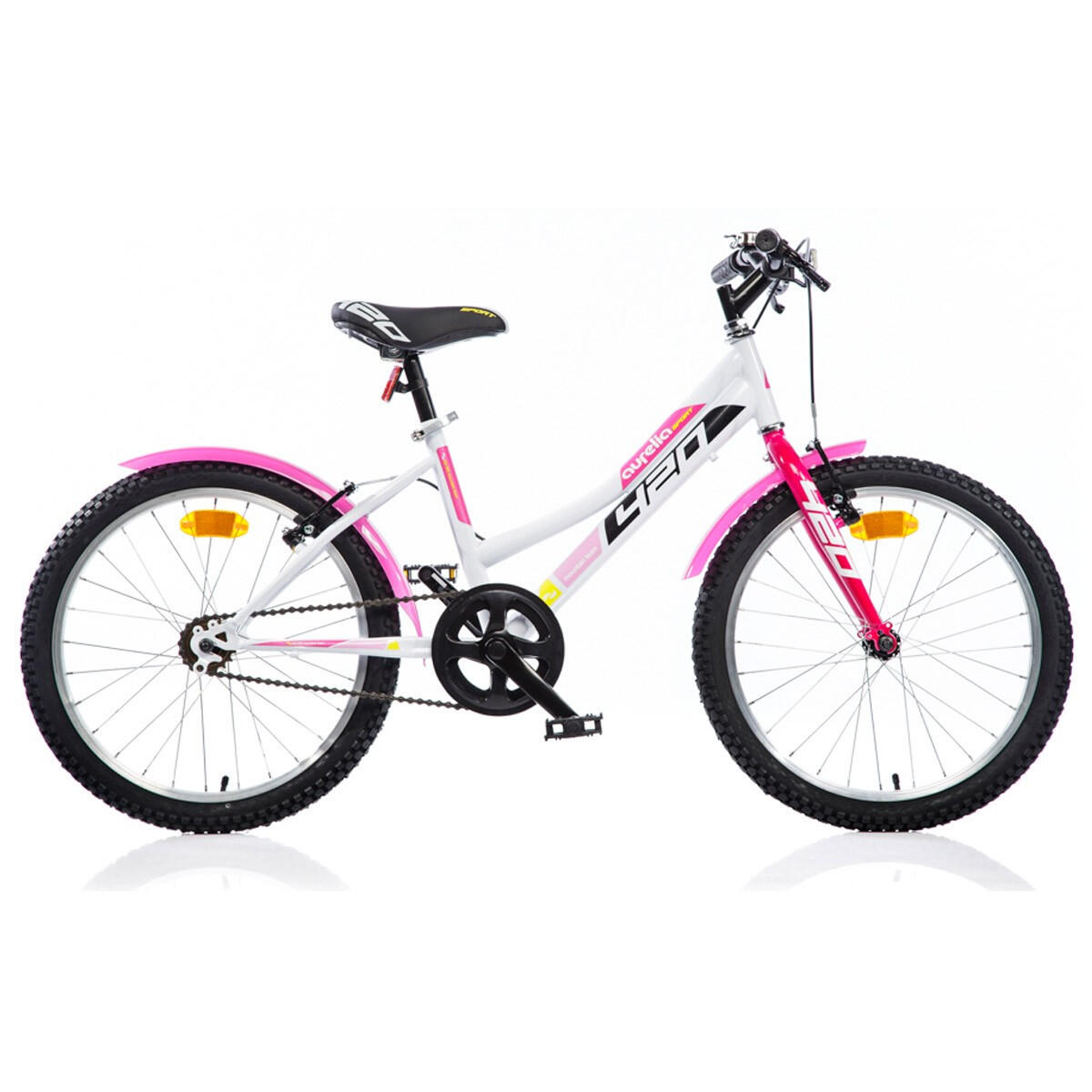 Vélo fille Dino Bikes 420 Sport 20 pouces sans vitesses, blanc et rose 1/4