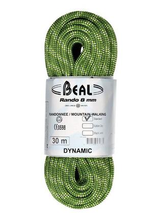 Corde dynamique Beal Rando 8 mm 30 m légère 37 g/m verte pour randonnée glacier