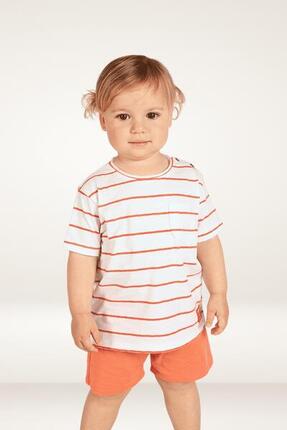 Camiseta de bebé de rayas color coral