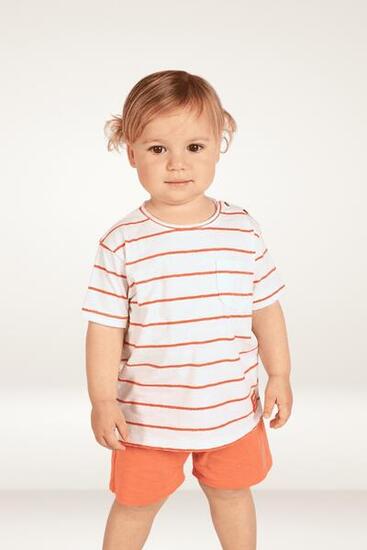Camiseta de bebé de rayas color coral