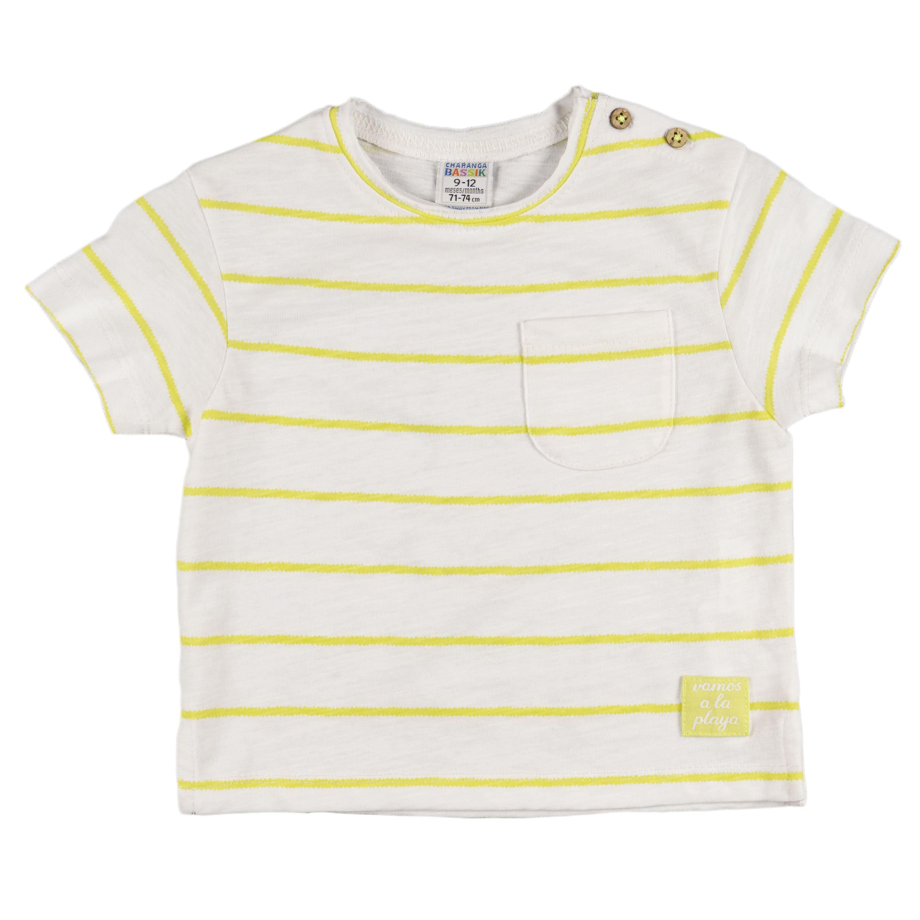 Camiseta bebé unisex rayas amarillas 2/5