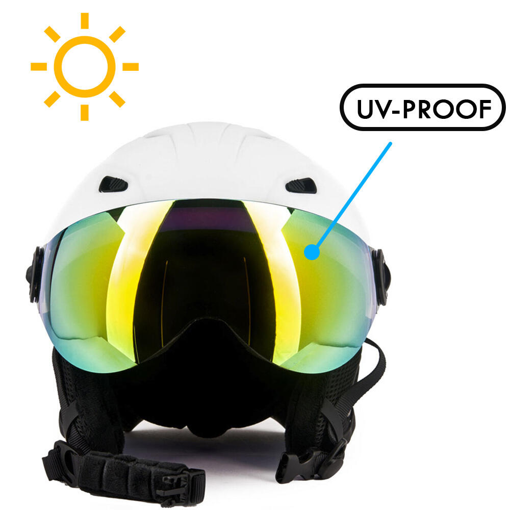 Vizorz Casque de ski - Blanc - Inclus visière orange et visière gris/or 3/7