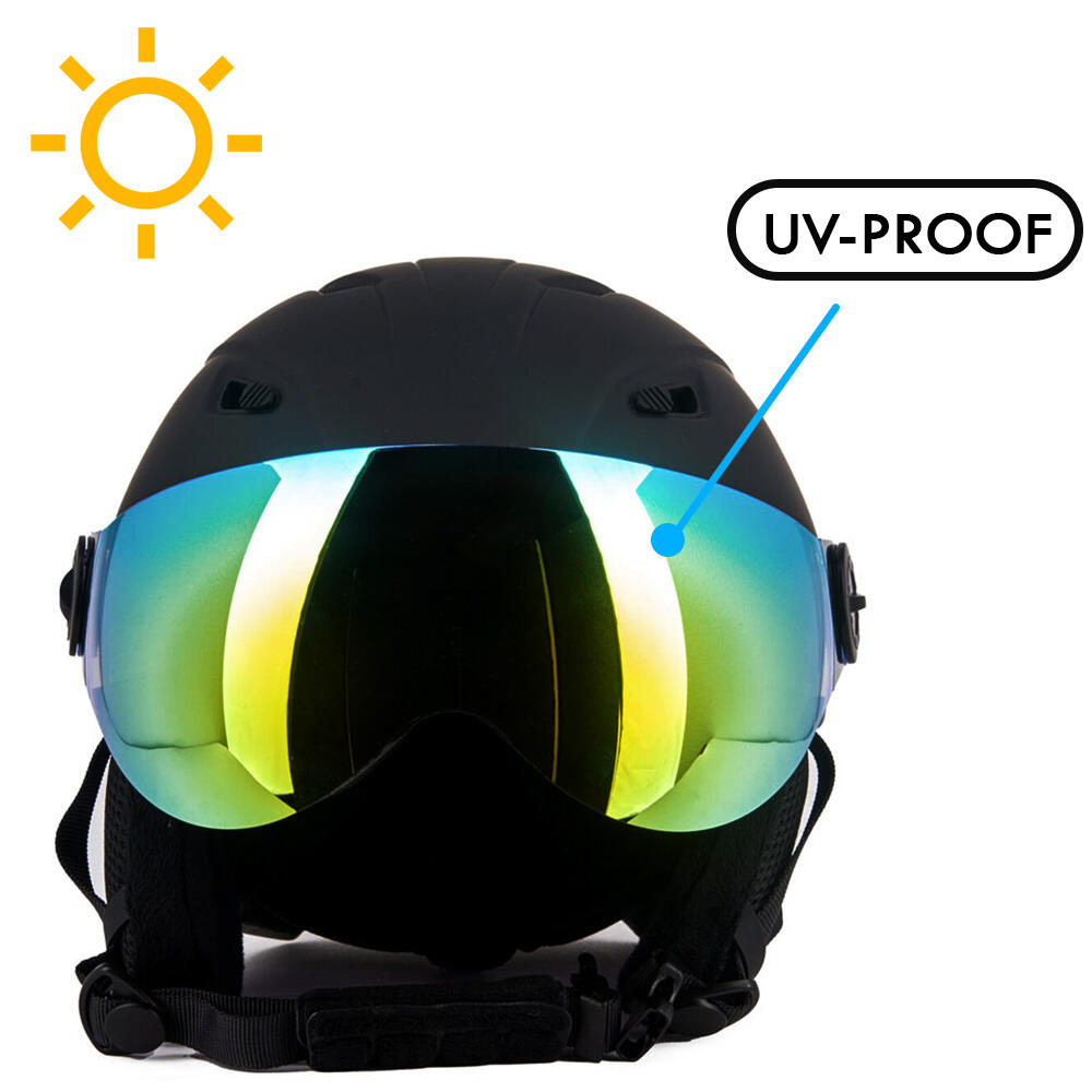 Vizorz Casque de ski - Noir - Inclus visière orange et visière gris/or 3/7