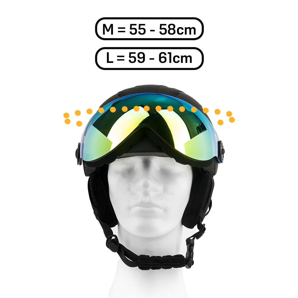 Vizorz Casque de ski - Noir - Inclus visière orange et visière gris/or 2/7