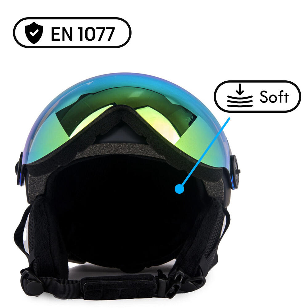 Vizorz Casque de ski - Noir - Inclus visière orange et visière gris/or 4/7